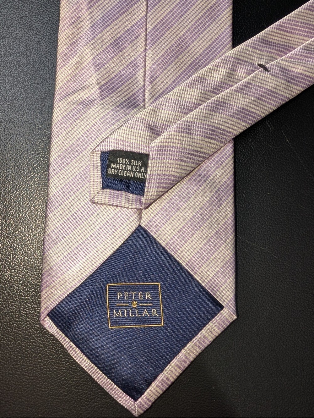 Peter Millar Silk Tie Silver Purple Diagonal Stripe